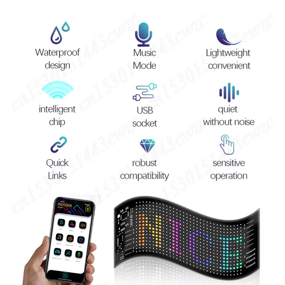 Bluetooth LED Matrix Pixel Panel APP Control LED Display Screen IP65 Waterproof RGB Messages Scrolling Flexible LED Car Sign