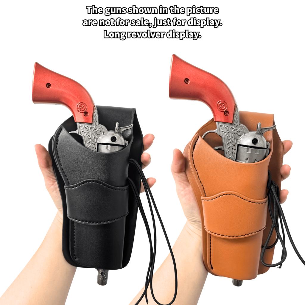 Western Style Revolver Holster Retro Cowhide Look PU Leather Waist Gun Holder for Cowboy Costume Reenactment Prop Display Only