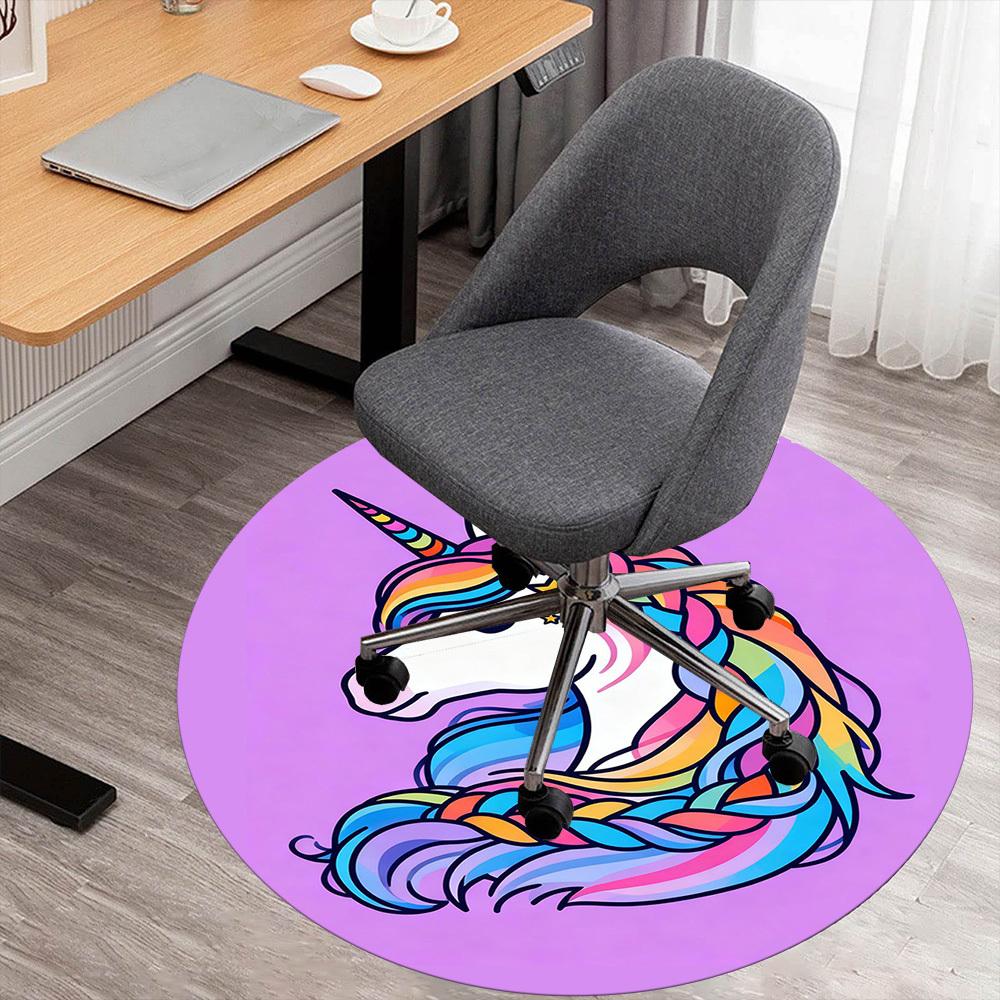 1PC Rainbow Unicorn Round Chair Mat Area Rug - Non-Slip, Floor Mat for Office, Bedroom, and Indoor Decor -Gift D1127180