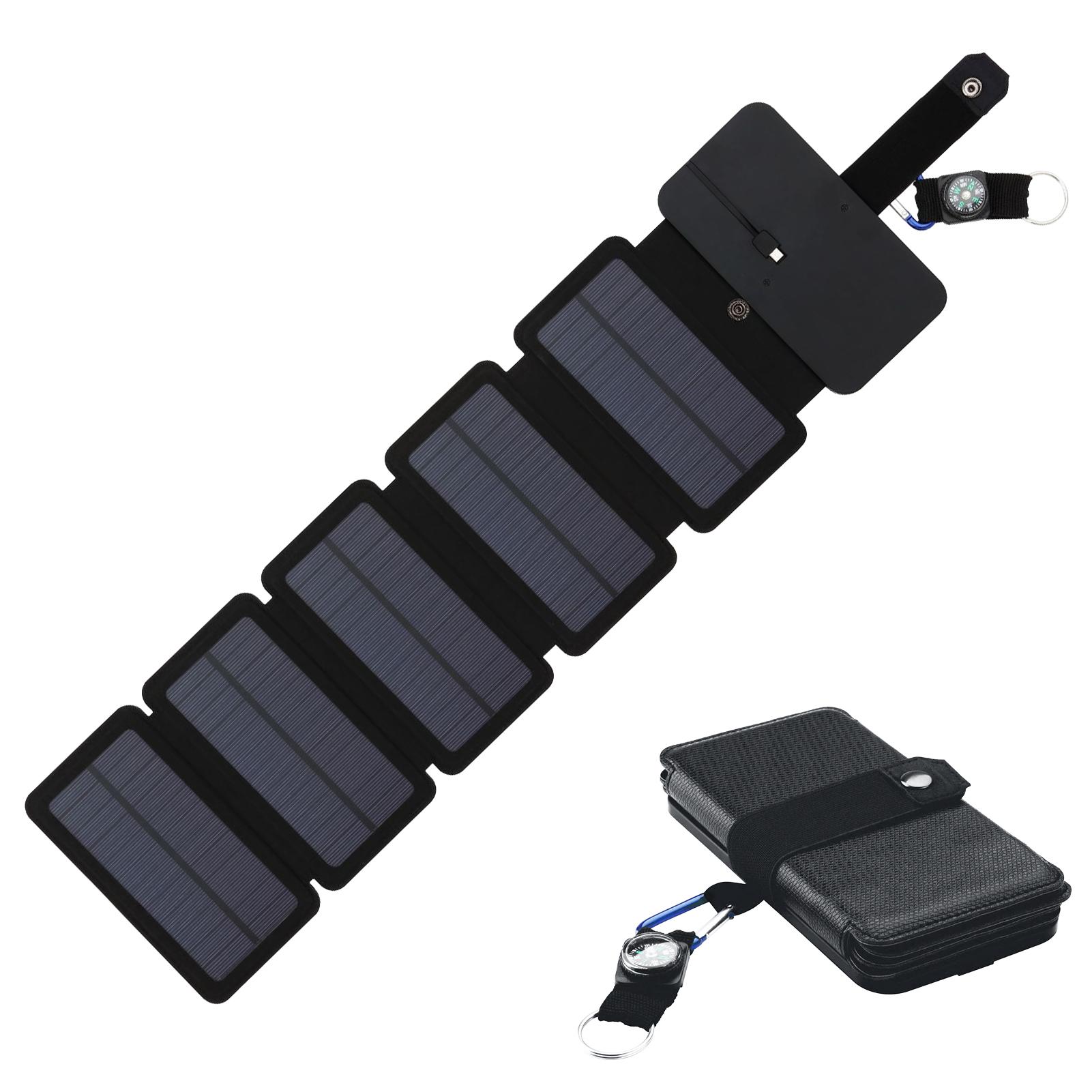 

Складное зарядное устройство на солнечной панели, аварийное питание на открытом воздухе с компасом для кемпинга, пешего туризма, альпинизма 5 fold