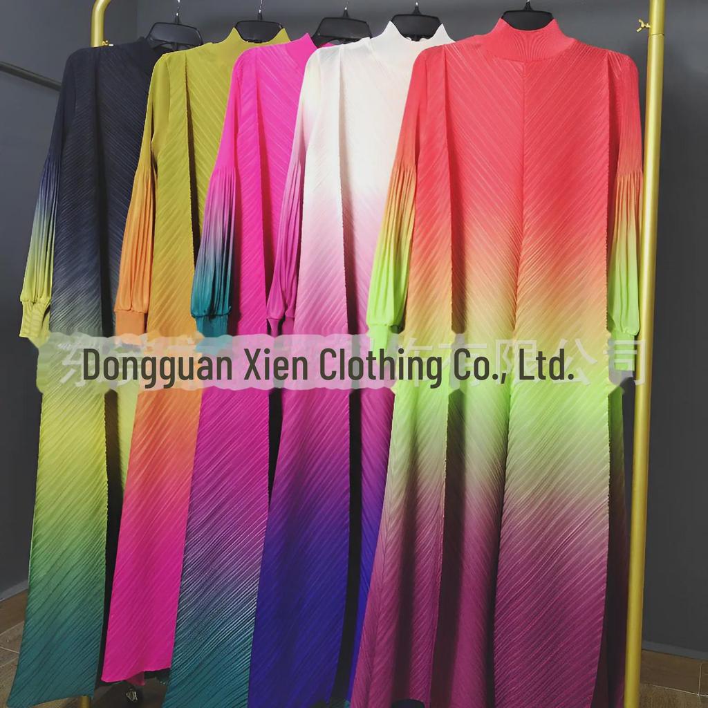 Miyaki Dlouhé šaty s plisovaným gradientem a nafouknutými rukávy pro ženy