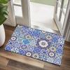 Elegant Grace Pattern Non-Slip Area Rug - Floor mat Crystal Velvet, Blue & Beige Floral Design, Soft Polyester Floor Mat for Liv