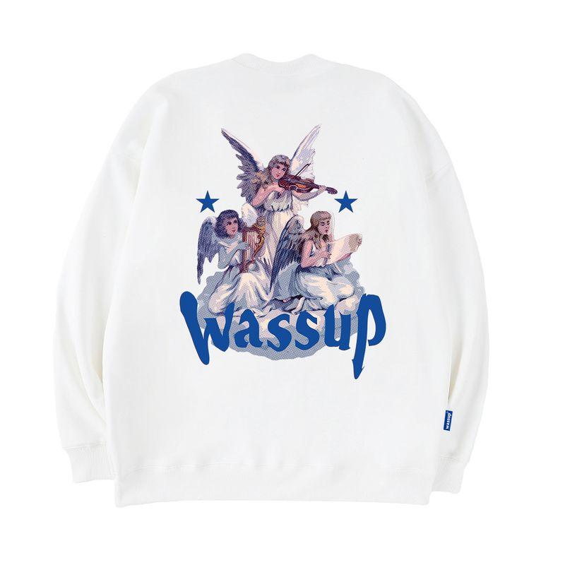 Wassup Heods Angel Trendy Brand Sweatshirt Men's Round Neck Autumn and Winter New Loose Versatile Heavyweight Couple's Top