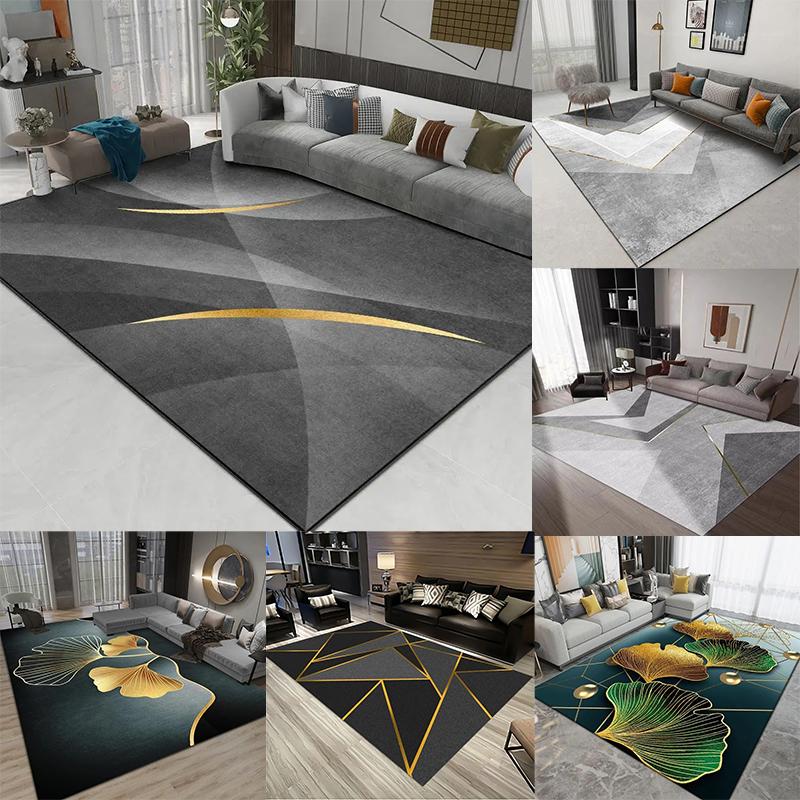 Premium Grey Marble Pattern Geometric Combination Living Room Decor Home Carpet Bedroom Rug, Nordic Style Easy to Care