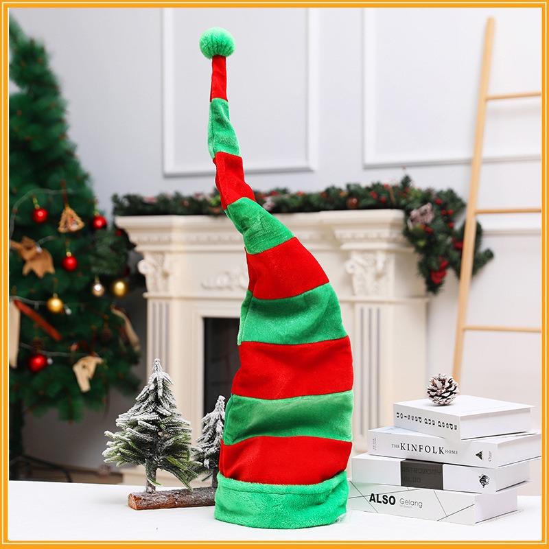 1pcs Adult Red White Stripe Velvet Christmas Hat Carnival Halloween Elf Costume Hat with Felt-Lined for Party Photo Booth