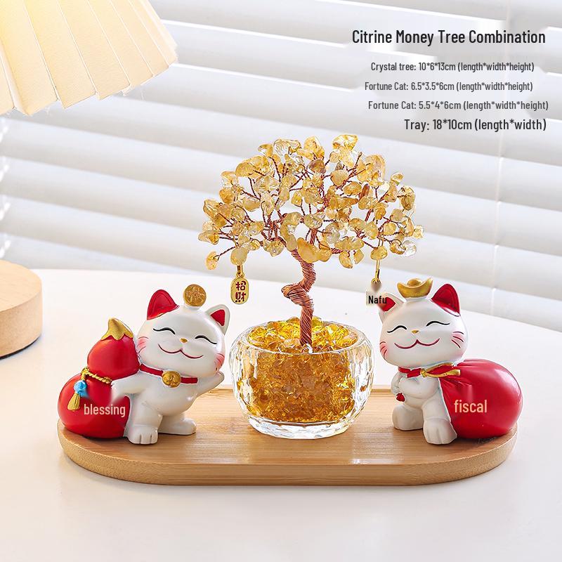 Citrine Money Cat Ornament for Home or Office - Perfect Housewarming or Birthday Gift