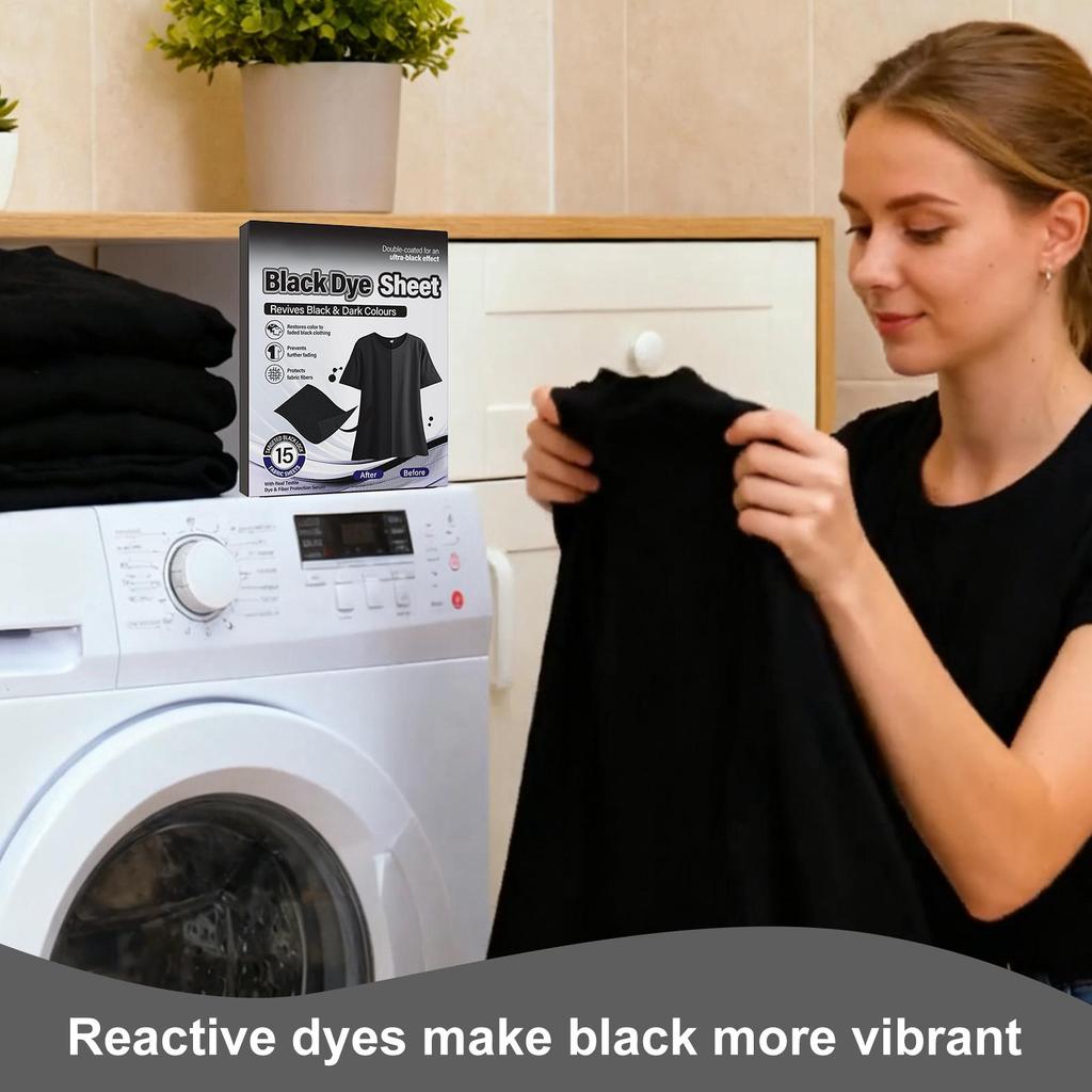 Schwarze Farbe für Kleidung, 15 Stück Schwarze Farbtücher für Kleidung, Farbauffrischer für Stoffe & Kleidungsfarbe für die Wäsche, Belebt verblichene Kleidung