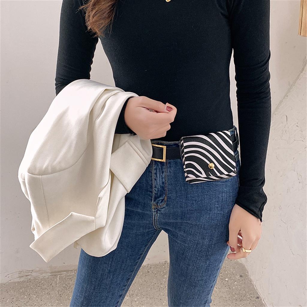 Women's Fashion Belt Bag Small Waist Pack Casual Versatile Leather Belt Square Mini Bag with Adjustable Strap for Daily Use