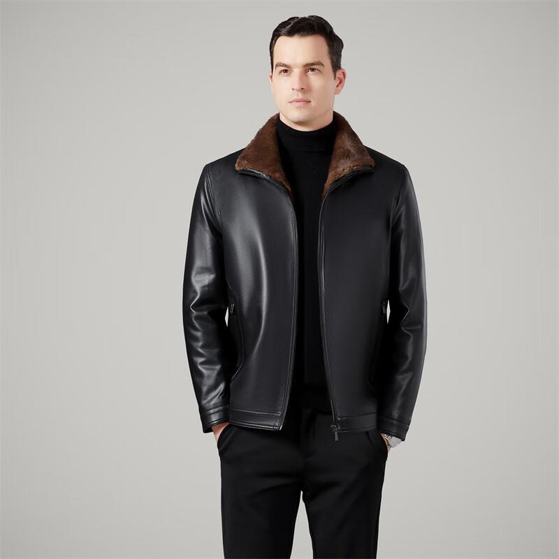 ROMON Men's Fleece-Lined PU Leather Jacket