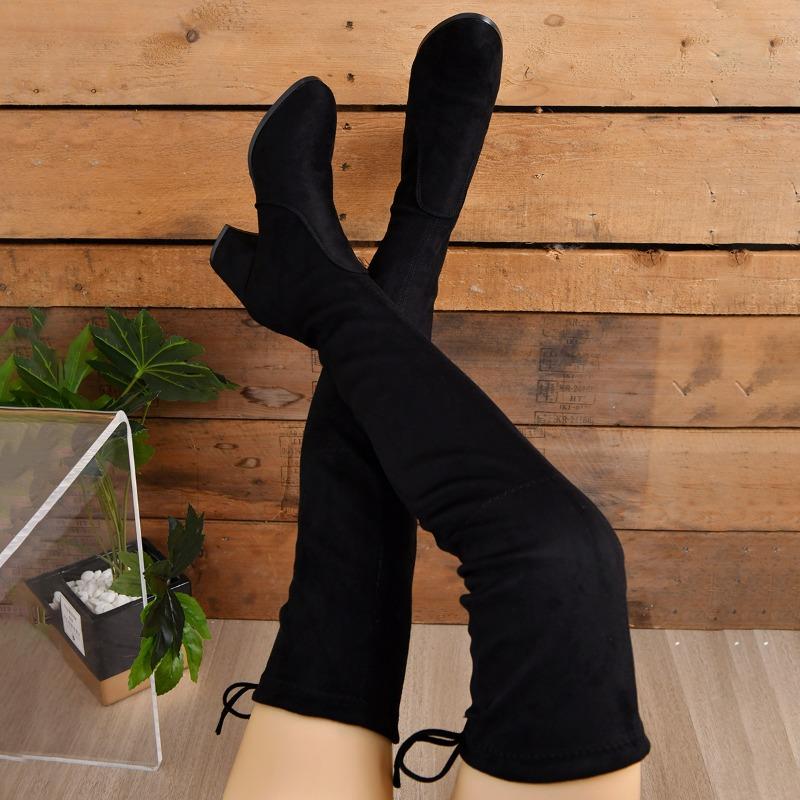 Over-the-knee Shoes, Long Boots, High-heeled Women's Boots, Plus-size Lace-up Boots