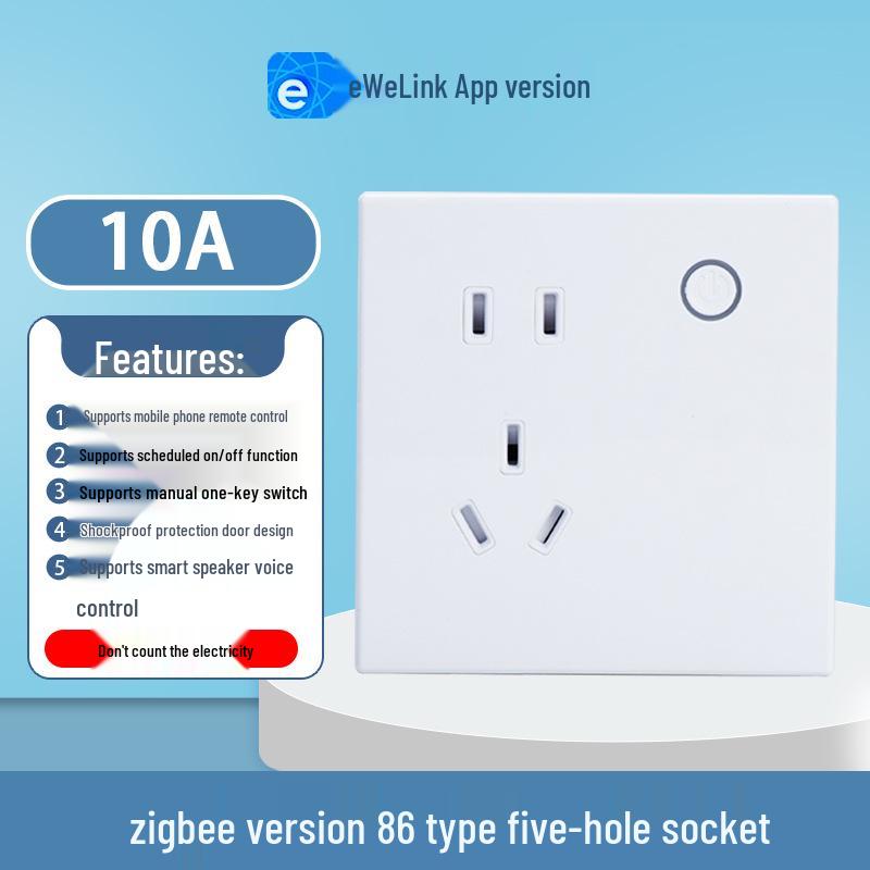 eWeLink Smart WiFi Wall Socket 86 Type 10A - Remote, Voice-Controlled App for Mobile
