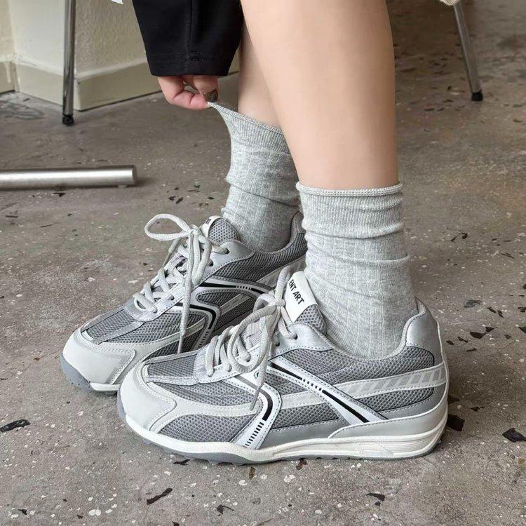 Look good~ Leather breathable mesh inner height increase German training shoes women's 2025 autumn new models show feet small sports Forrest Gump shoe