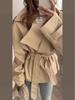 2025 Spring-Autumn Solid Color Belted Short Trench Coat