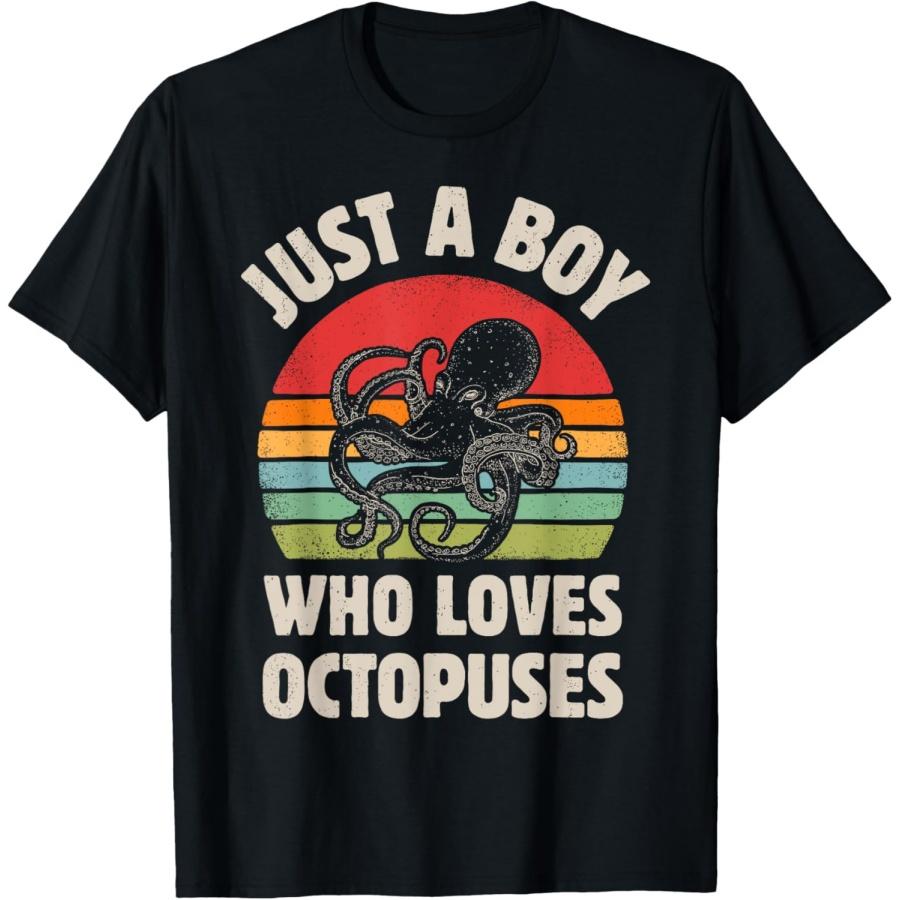 Octopus Just A Boy Who Loves Sea Animals Men Retro Vintage T-Shirt S