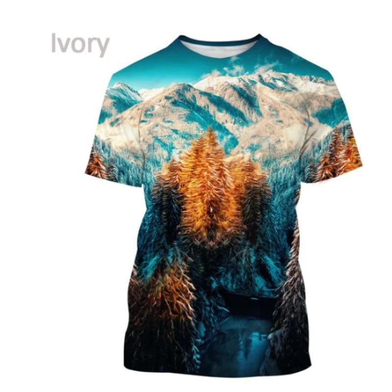 Men's 3D Printed Street Fashion T-Shirt Snow Mountain Scenery Print Short Sleeve O-Neck Pullover casual top