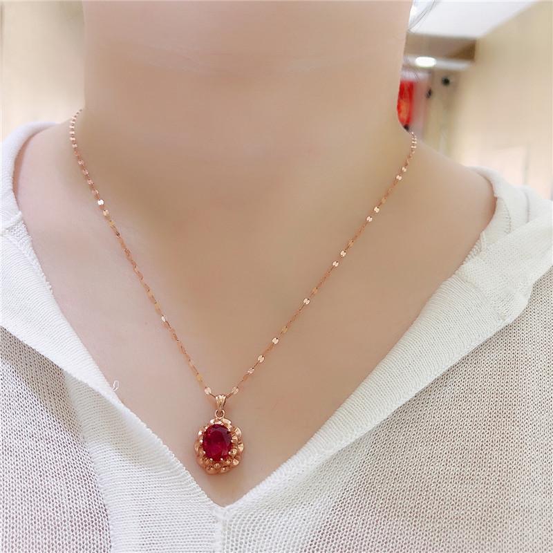 Fialová Zlatá Barva Zlatá Móda Lehký Luxus Elegantní Temperament Pozlacená Růžovým Zlatem Květinový Vaječný Povrch Červený Kámen Přívěsek Řetízek na Klíční kost