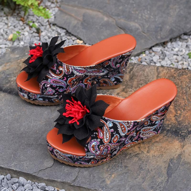 

Large size flower fish mouth slippers women s summer women s shoes new flat-bottom printed one-word slippers women 36 красный