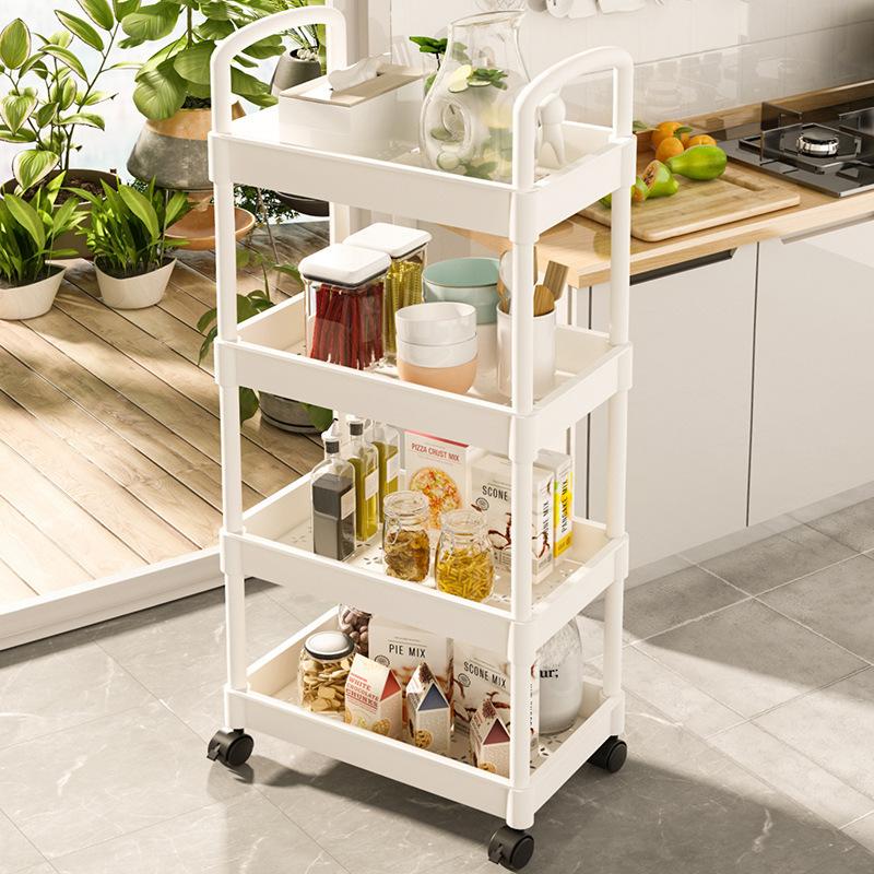 3/4 Tier Multi-Functional Household Trolley With Handle And Wheels To Move Bathroom Shelves Household Snacks Storage Rack