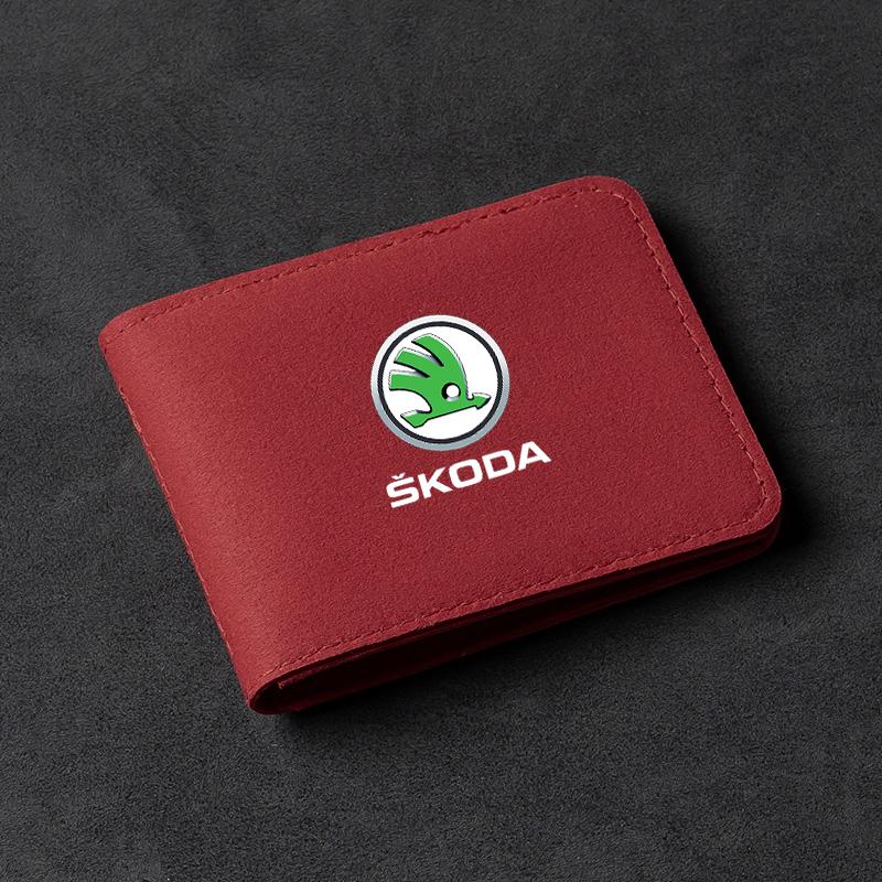 Suede Driver License Holder Card Bag Credit Card Wallet Holder For Skoda Octavia SUPERB RAPID KAROQ FABIA YETI Car Accessories Djsr15