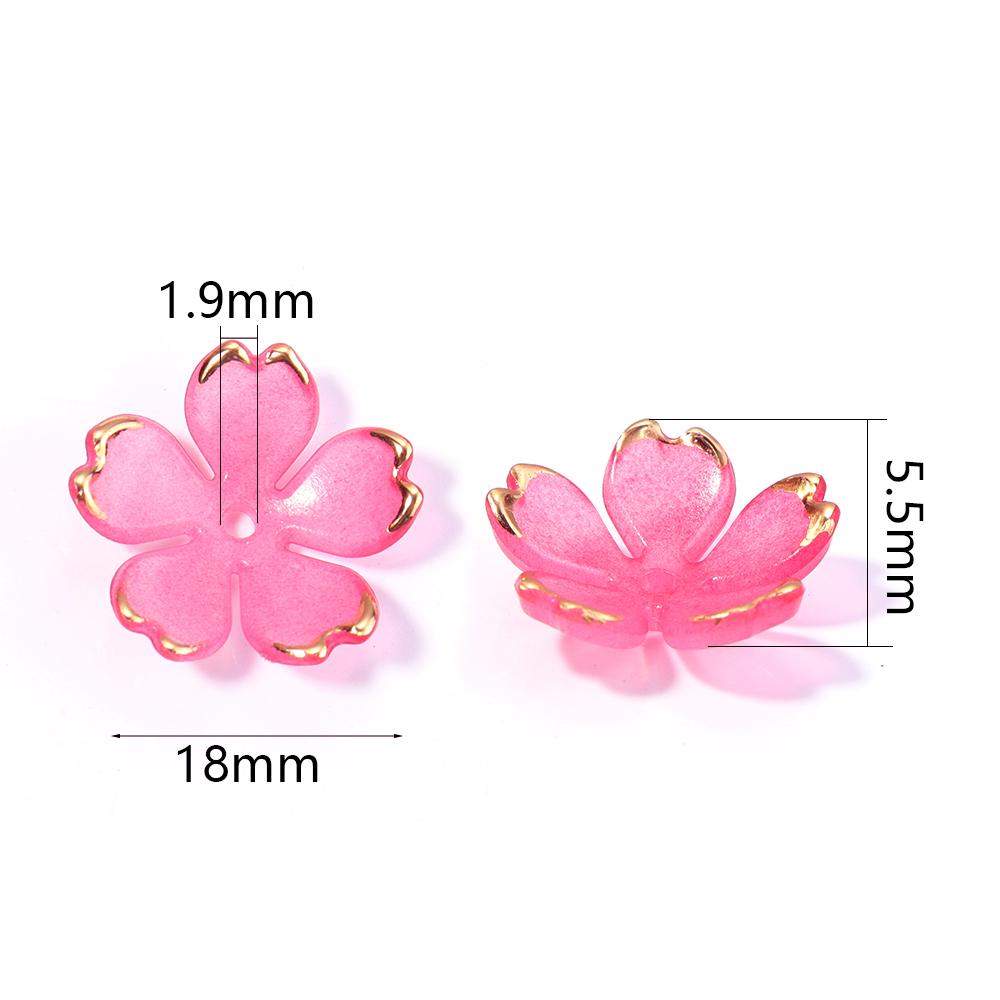 50pcs/lot Colorful Cherry Blossom Acrylic Beads Golden Brushed Patter Petals Charm Connectors For Jewelry Making DIY Acessories