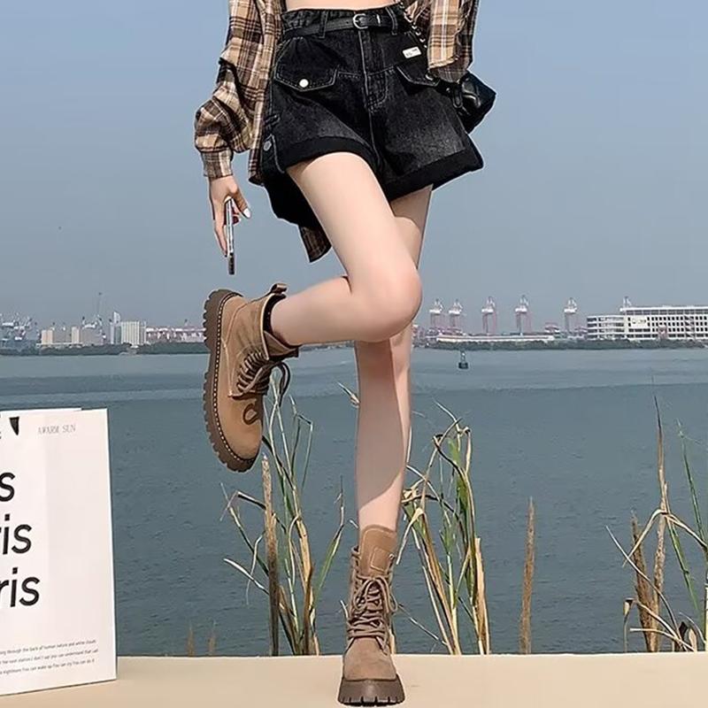 Summer Women Shorts Pants Lady High Waisted Loose High Street Denim Pants Female Streetwear Black Gray Wide Leg Short Jeans