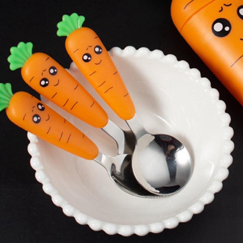 A93G Stainless Steel Baby Spoon Fork Short Handle Baby Children Tableware Gift Box Set Gift Home
