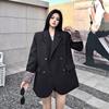 Spring and Autumn Women Long Sleeve Blazer Coat Niche Leopard Patchwork Loose Temperament Padded Shoulder Casual Suit Outerwear