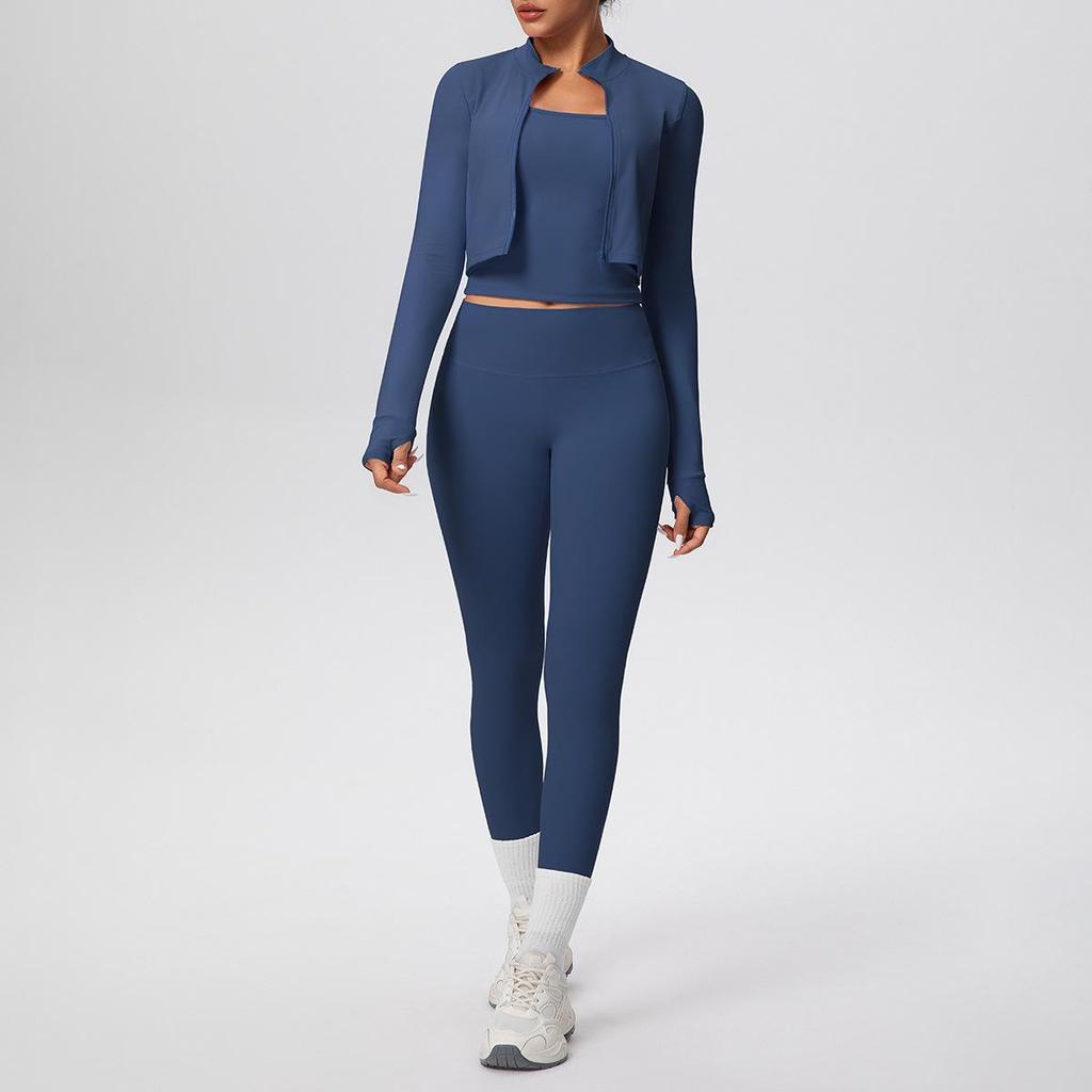 Solid Color Racerback Yoga Three-piece Set for Fitness & Running
