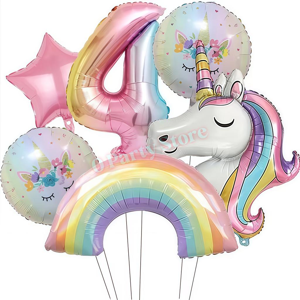 Rainbow Unicorn Aluminum Balloon Girls Birthday Party Decoration Gradient Number Balloon Party Decor Supplies Baby Shower Globos