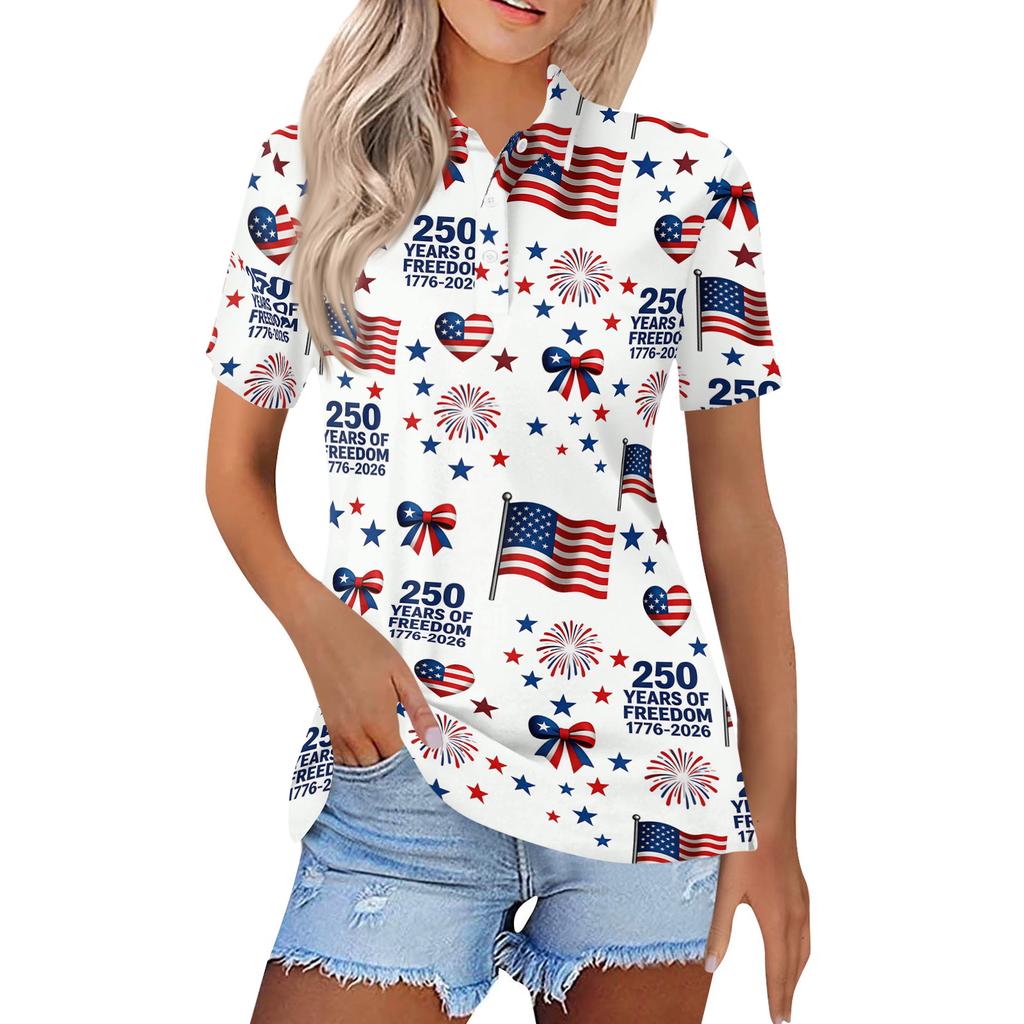 Women's Fashion Casual Lapel Short Sleeve Printed Shirt Women's Button Up Tops