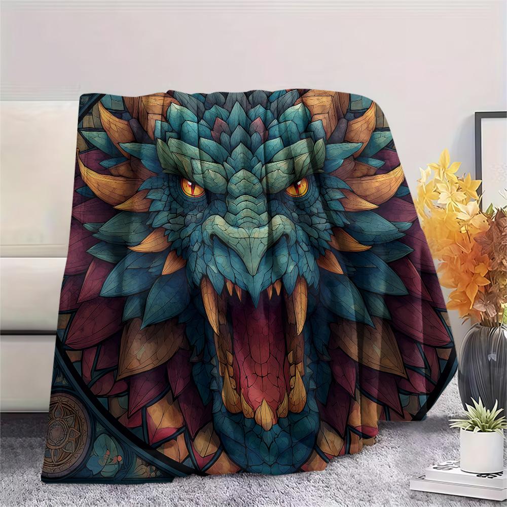 Furious Dragons Print Flannel Blanket, High quality Comfortable for All Seasons, Home Decor, Warmth and Comfort