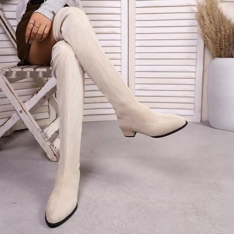 Fashion Women's Boots Fashion Pointed Suede Over-the-knee Boots 2025 Autumn and Winter Anti-slip Wear-resistant Block with Boots