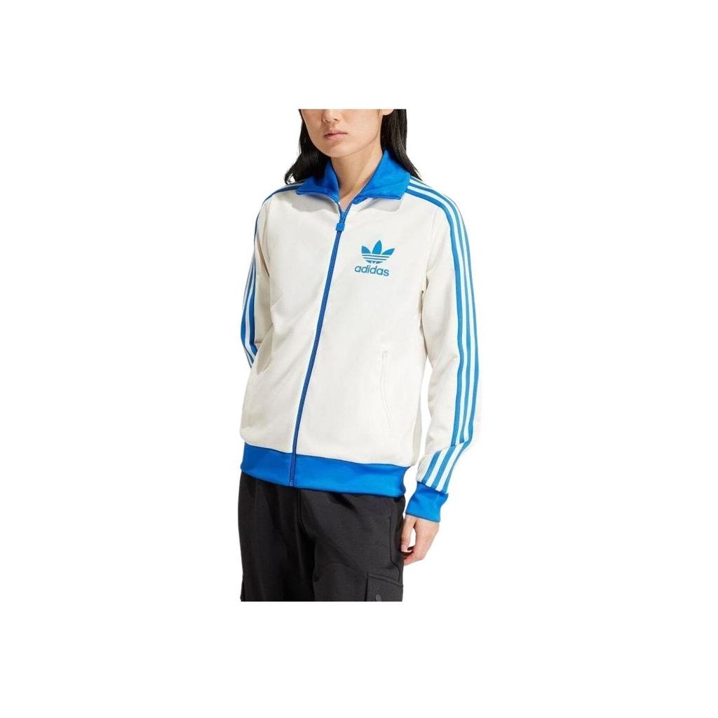 Adidas Originals Striped Logo Print Zip-Up Collar Long Sleeve Jacket Women Jacket White IR6092