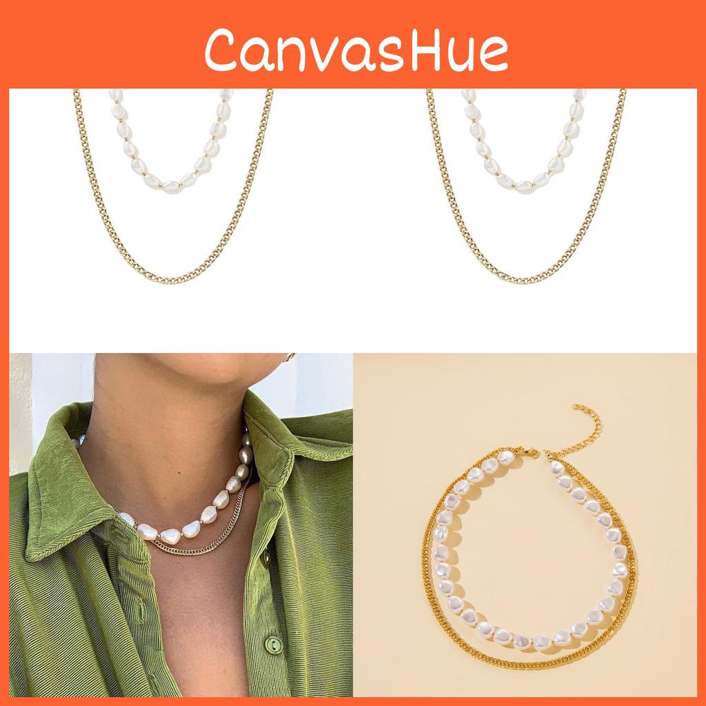 Trendy Gold Alloy Multi-layered Pearl Necklace Unique Geometric Design For Women