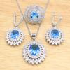 Jewelry Sets For Women Sky Blue Crystal Flower Bracelet Necklace Pendant Earrings Ring Wedding Gift