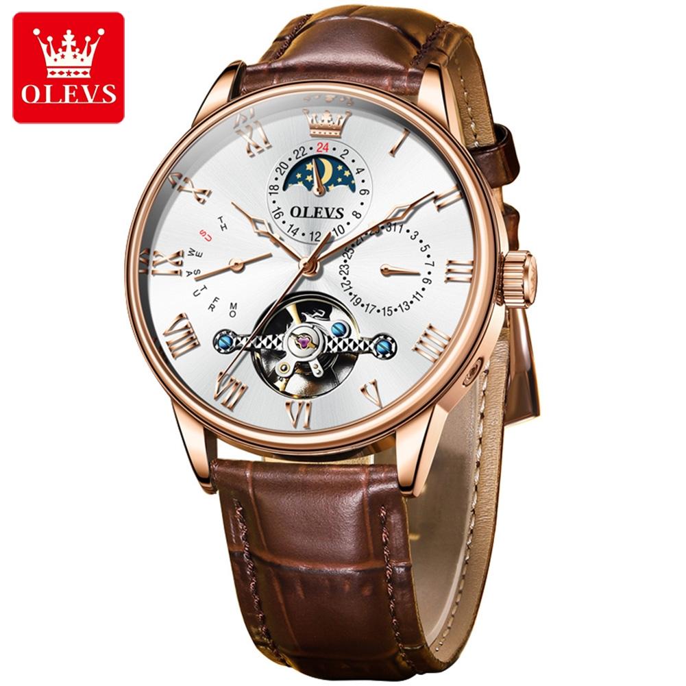 OLEVS 7009 Oem Watch Custom logo Stainless Steel Leather Mens Chronograph Watches Men Luxury Brand Automatic Mechanical Watch mechanical watch