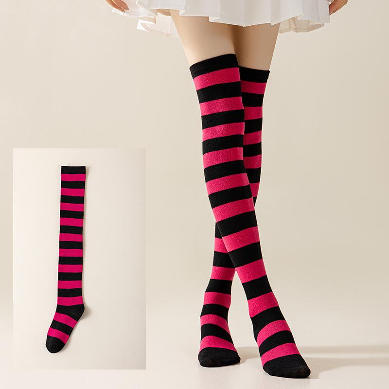 Damen Overknee Socken mit Kreuzstreifen für Halloween, Weihnachten, Karneval, Tanz und Japanische Festivals