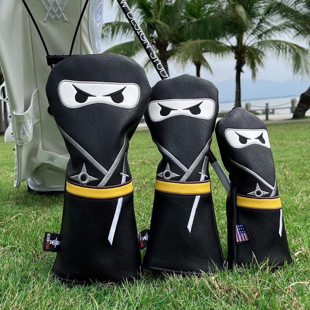 Golf Club Head Cover Ninja Specification Golf Wood Cover Set Golf Driver Cover Fairway Hybrid Head Cover Made of High Quality Leather For Women and