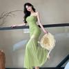 French Wind Mesh Stitching Irregular Fishtail Suspender Skirt Summer Temperament Waist Slim Pleated Hip Wrap Dress