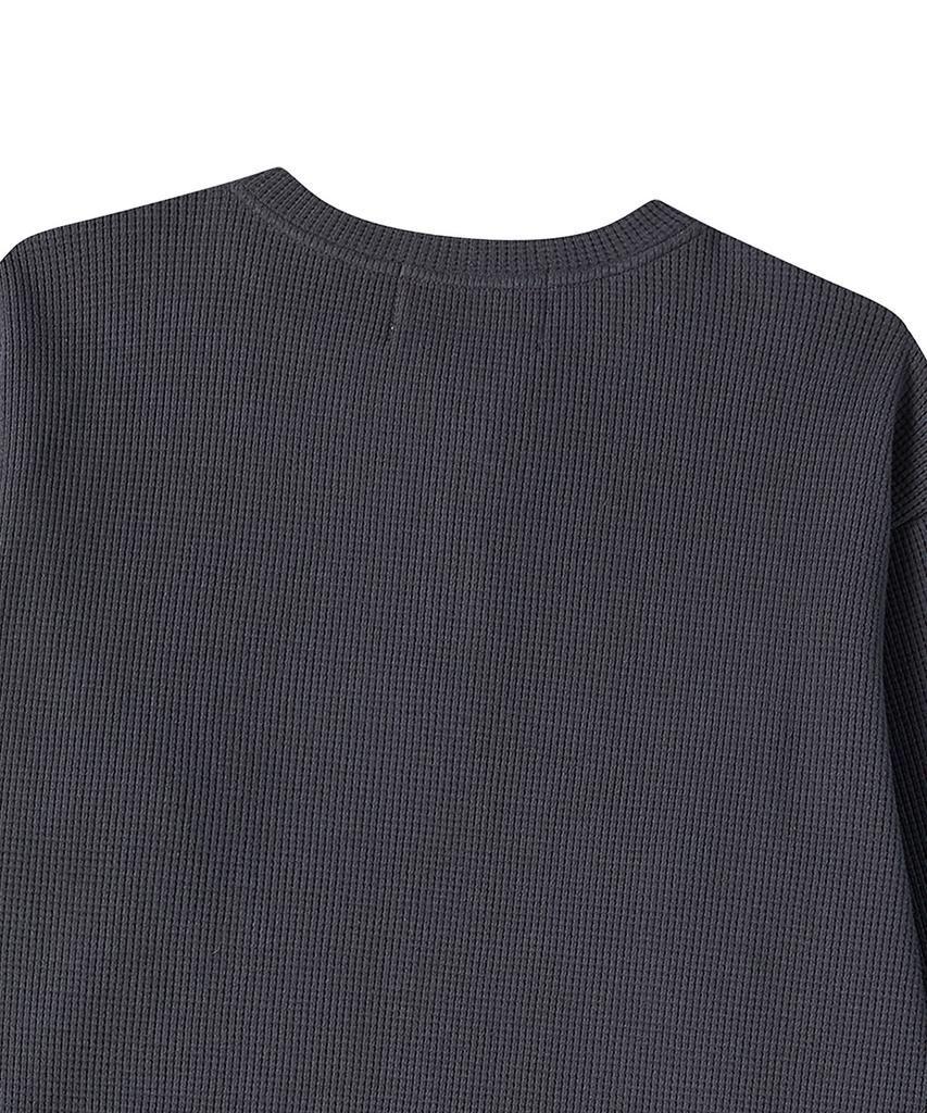 BEYOND CLOSET [Collection Line] Heavyweight Waffle Henley Neck T-Shirt Charcoal Gray