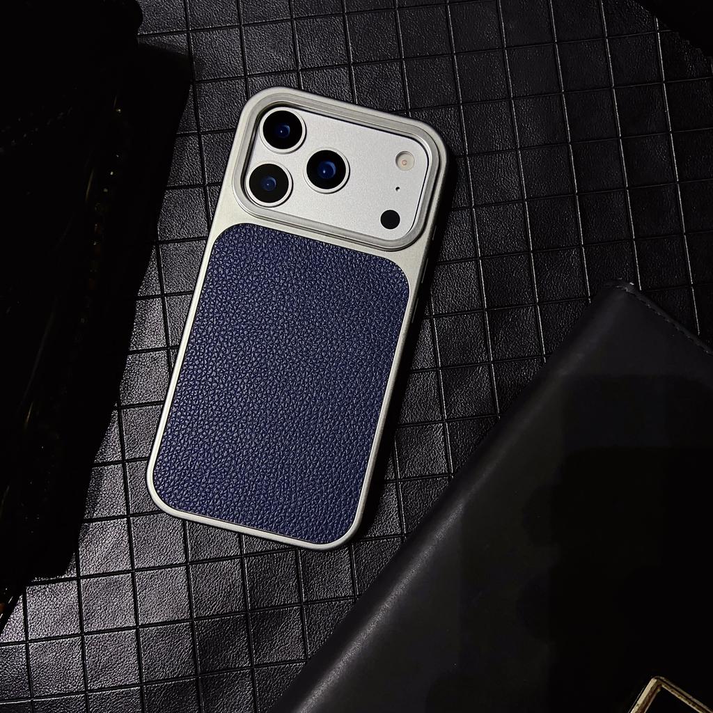 Premium Ltchi PU Leather Phone Case for iPhone 17 Air 16 15 14 Plus 13 Pro Max  Matte Plating Bumper Soft Business Cover