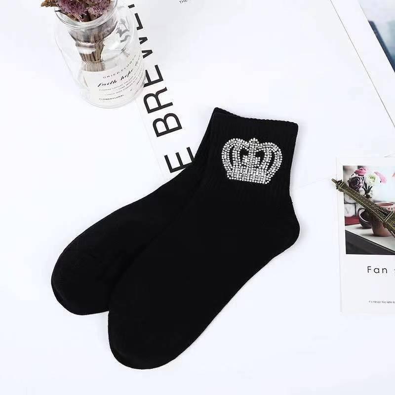 New Rhinestone Decorative Socks, Fashionable Diamond Sparkling Socks, Cute Cartoon Animal Pattern Comfortable Low Cut Socks