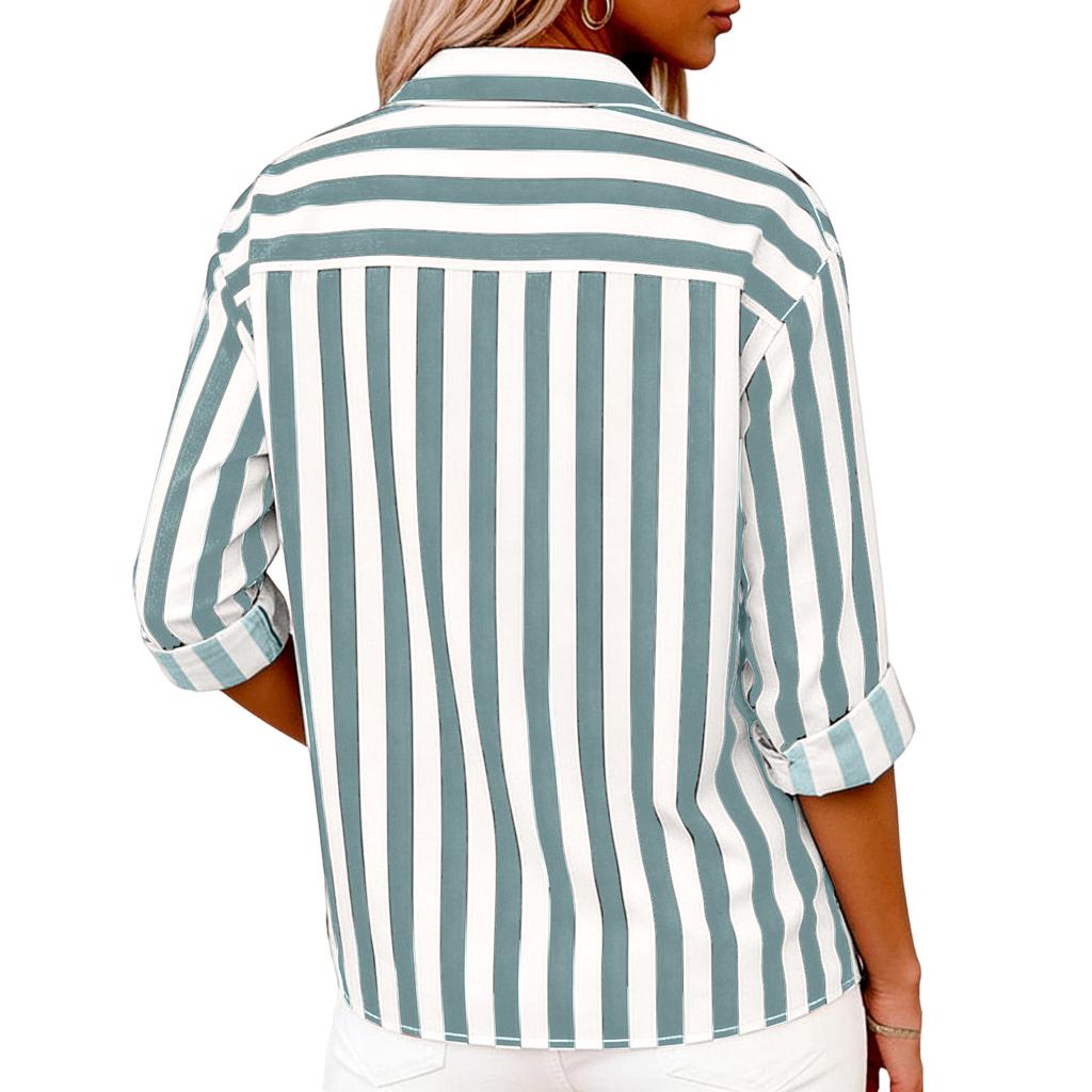 Women's Striped Casual Fashion Shirt Button Long Sleeved Top