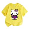 Kids Boys Girls Crew Neck Short Sleeve 100% Cotton T-Shirt, Cute Cartoon Cat Print Casual Soft Breathable Tee with Lovely Pink Flower, Comfortable Dai