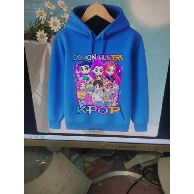 Korean KPop Demon Hunter Cartoon Girls Boy Hooded Sweatshirt Warm Children's Wave Fashion Casual Tops Casual Girls Clothing