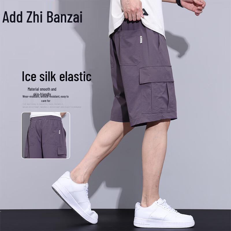 Zengzhi Men's Ice Silk Stretch Straight-Leg Casual Shorts