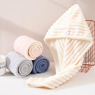 With Button Quick-dry Hair Towel Cap Microfiber Hair Drying Wrap Soft Bath Hat