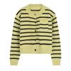 Streifen-Cardigan-Strickpullover Frühling mit Oberteil, lockerer Langarm-Cardigan, Vintage-O-Ausschnitt, lässig, kurzer Cardigan-Pullover-Mantel, weiblich