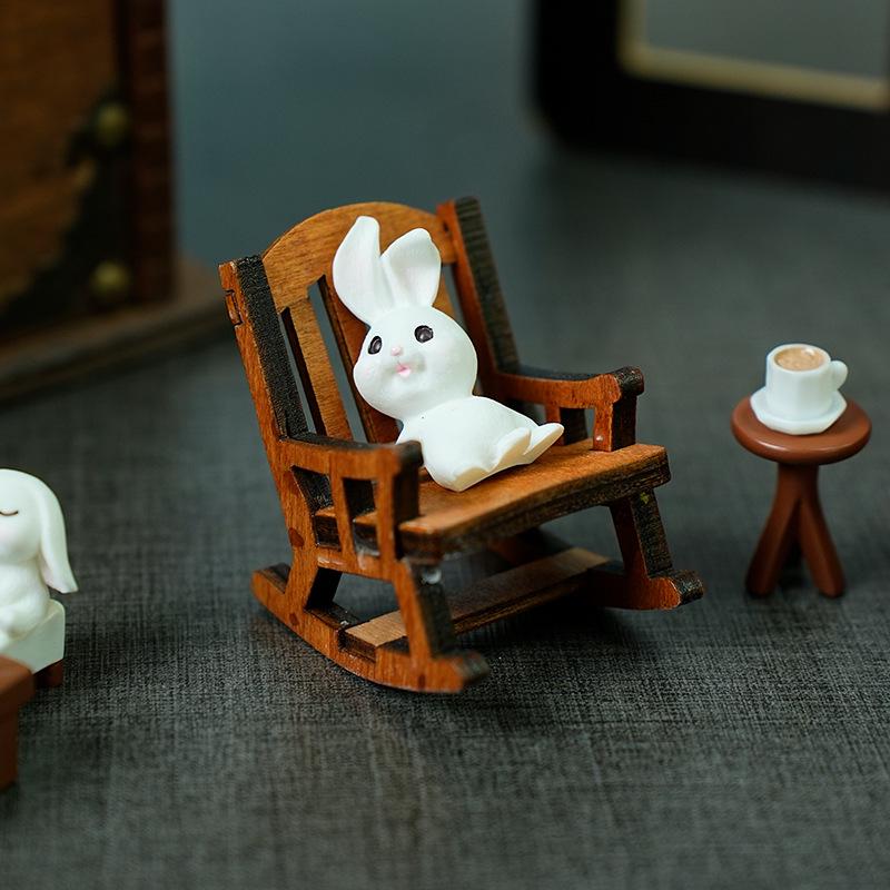 Mini Creative Chinese Style Wooden Rocking Chair Ornament for Home Decor