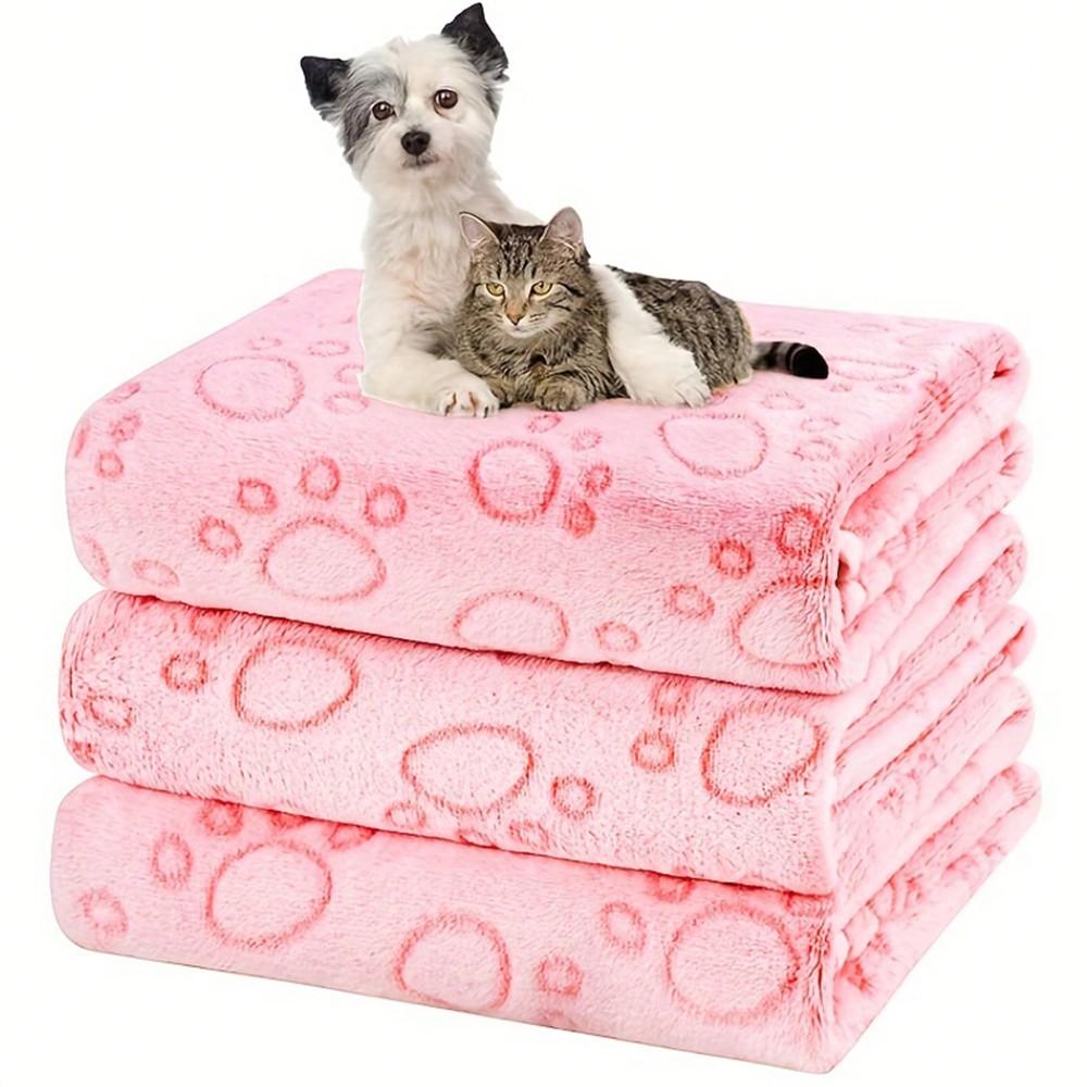 

1Pack Fluffy Pink Paw Print Dog Blanket In Super Soft Fiber - A Comfortable Sleeping Pad For Small Breed Dogs And Cats - Insulated, Cute Design M розовый
